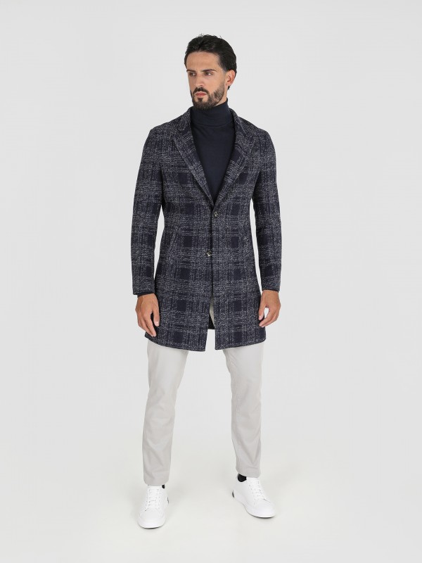 Wool plaid pattern overcoat