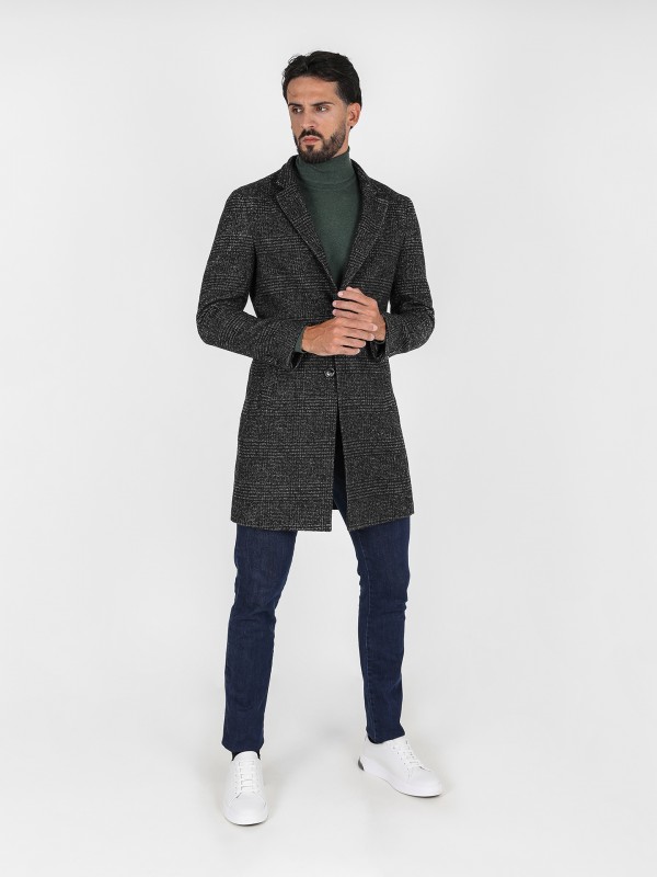 Wool plaid pattern overcoat
