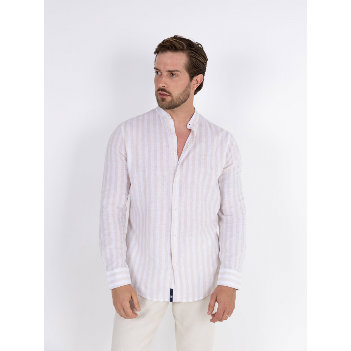 CHECKED MAO-COLLAR SHIRΤ LUREX BROWN main image 0
